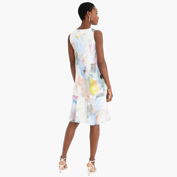 J. Crew Sleeveless V-neck Dress in Watercolor Silk Print - Picture 4 of 10